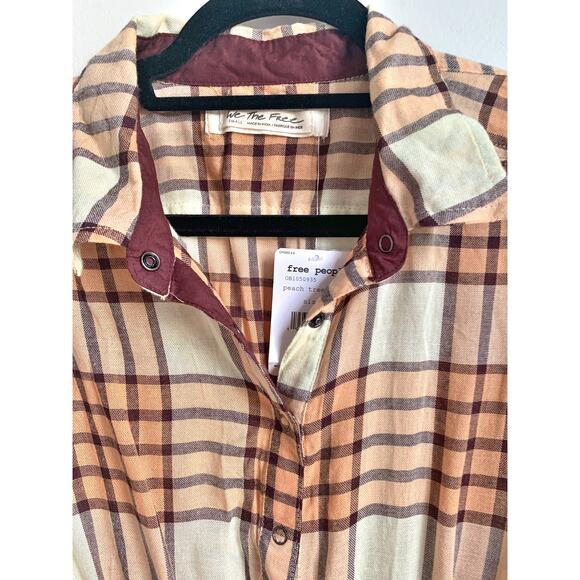 NWT Free People Pacific Dawn Plaid Top Orange Yellow Peach Tree Combo SMALL - Picture 7 of 8